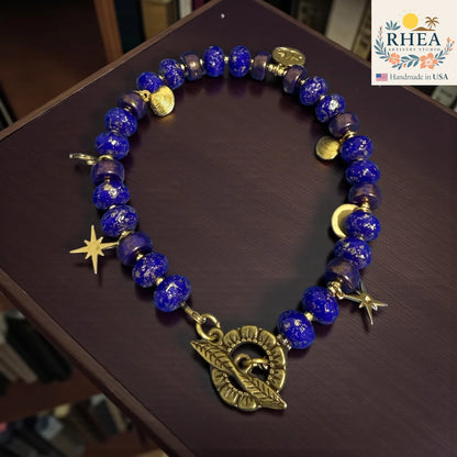 Handmade Czech Glass Celestial Bracelets with Brass Toggle Clasp