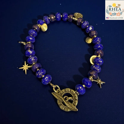 Handmade Czech Glass Celestial Bracelets with Brass Toggle Clasp