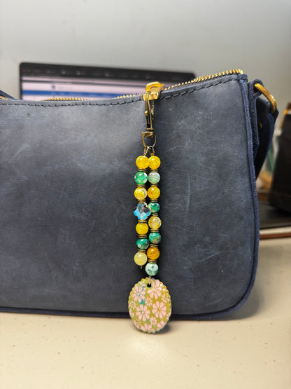 Gemstone Beaded Necklace | Bronze & Glass Daisy Pendant Jewelry
