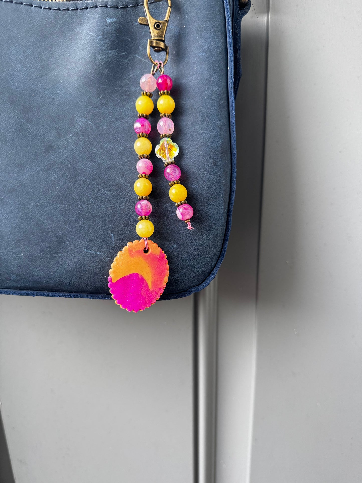 Gemstone Beaded Necklace | Bronze & Glass Daisy Pendant Jewelry