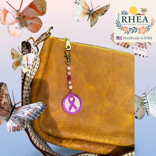 Handcrafted Awareness Charm designed as a versatile keychain, purse, or bag accessory, symbolizing mindfulness and purpose.