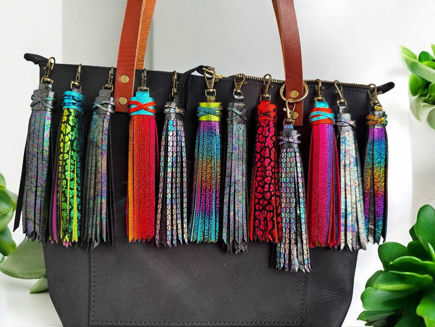 image of a purse with multi colored tassel