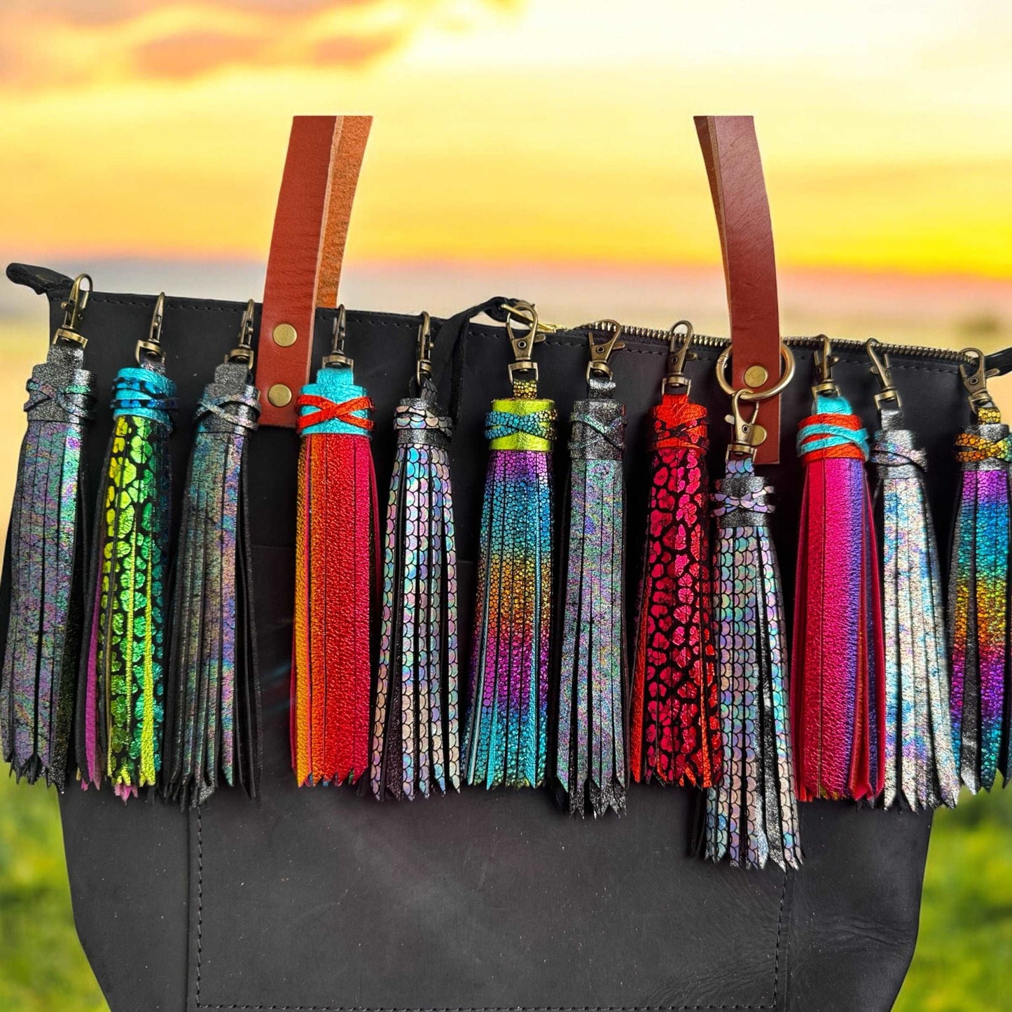 image of a purse with multi colored tassel