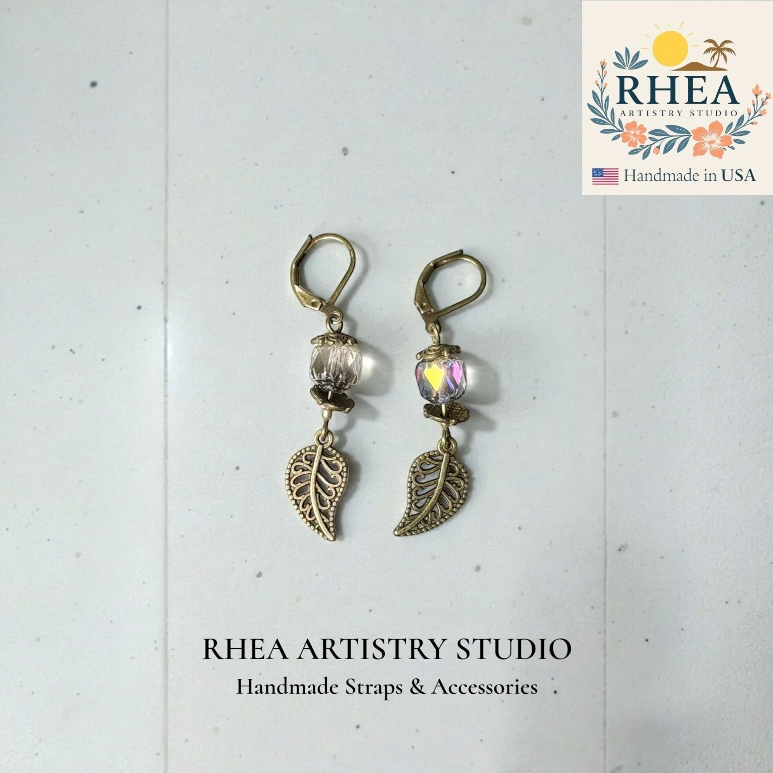 Premium glass bead earrings with botanical leaf detail