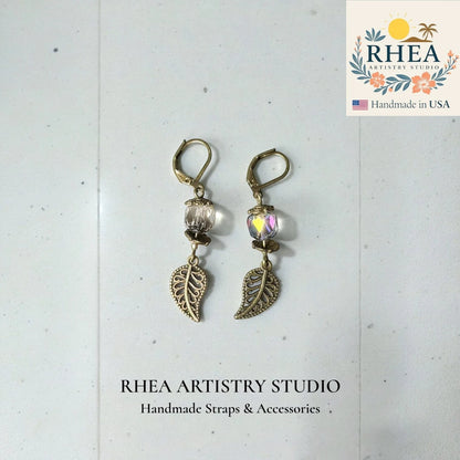 Premium glass bead earrings with botanical leaf detail