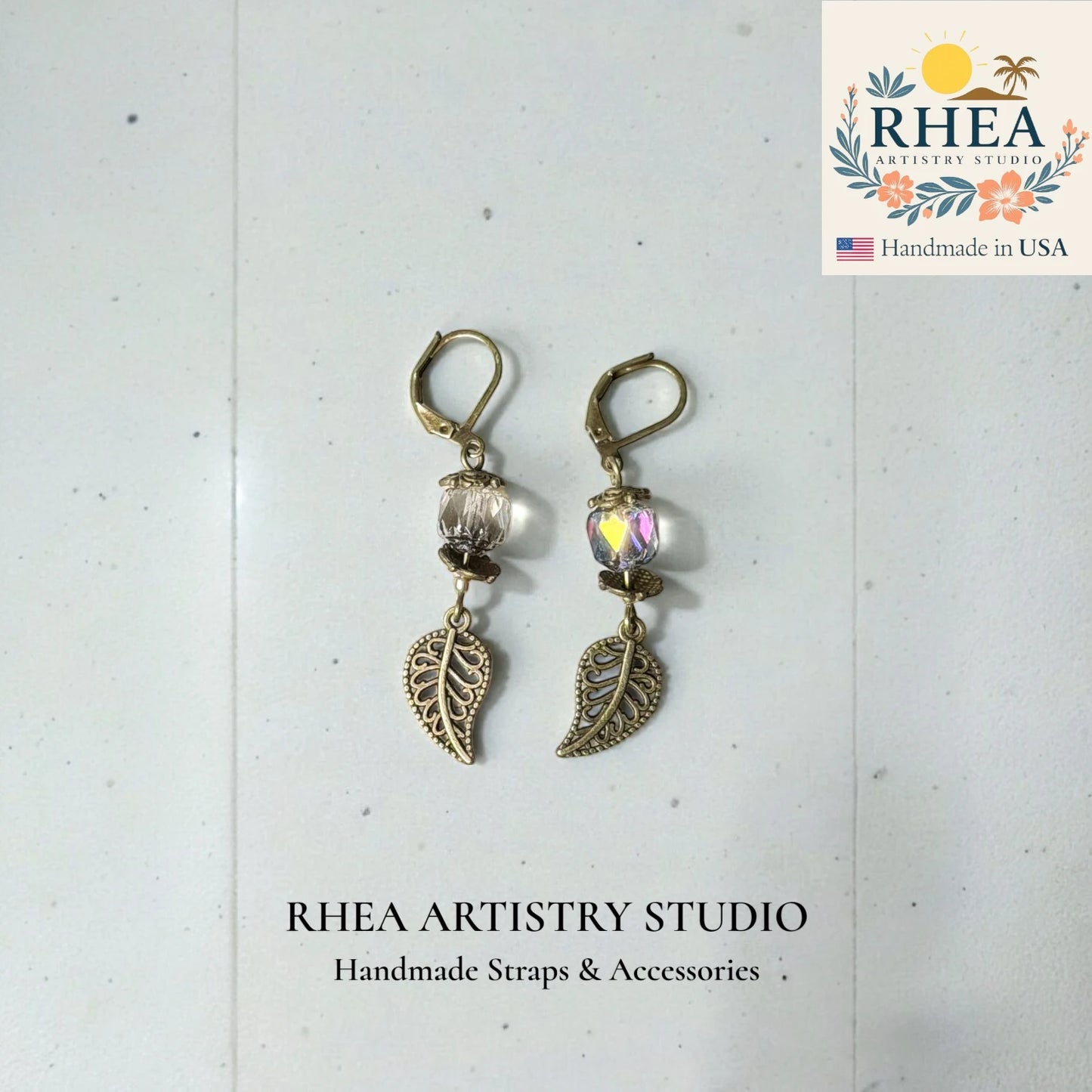 Premium glass bead earrings with botanical leaf detail