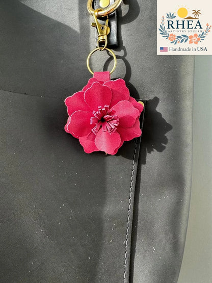 Handcrafted Everbloom Leather Flower Large in Old Rose, styled as a timeless leather purse and bag charm.