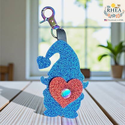 Gnome bag charm in premium glitter leather with heart detail