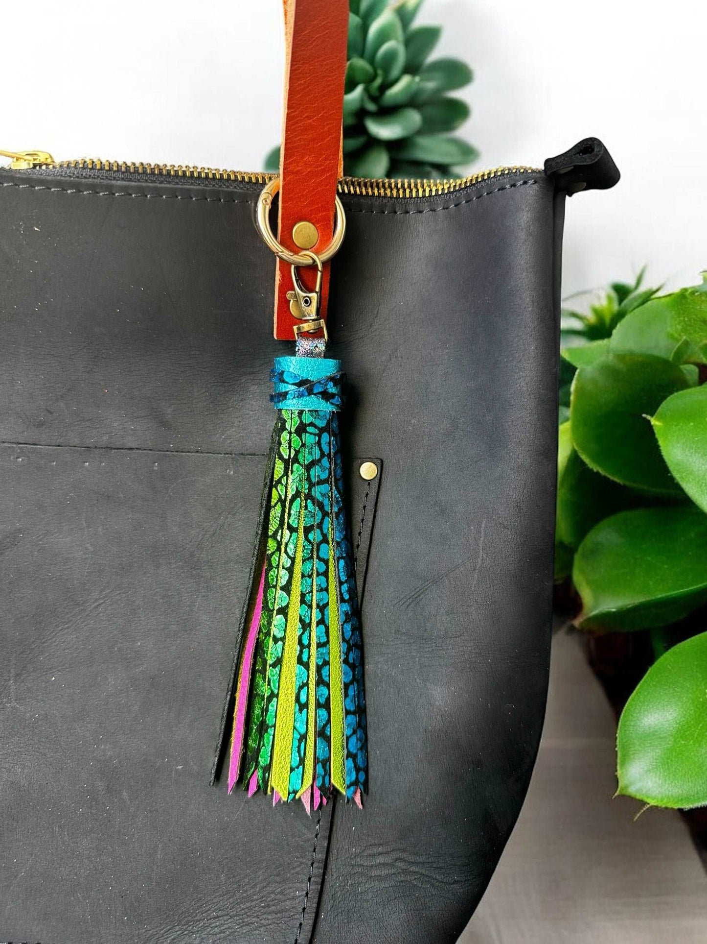 image of a purse with multi colored tassel