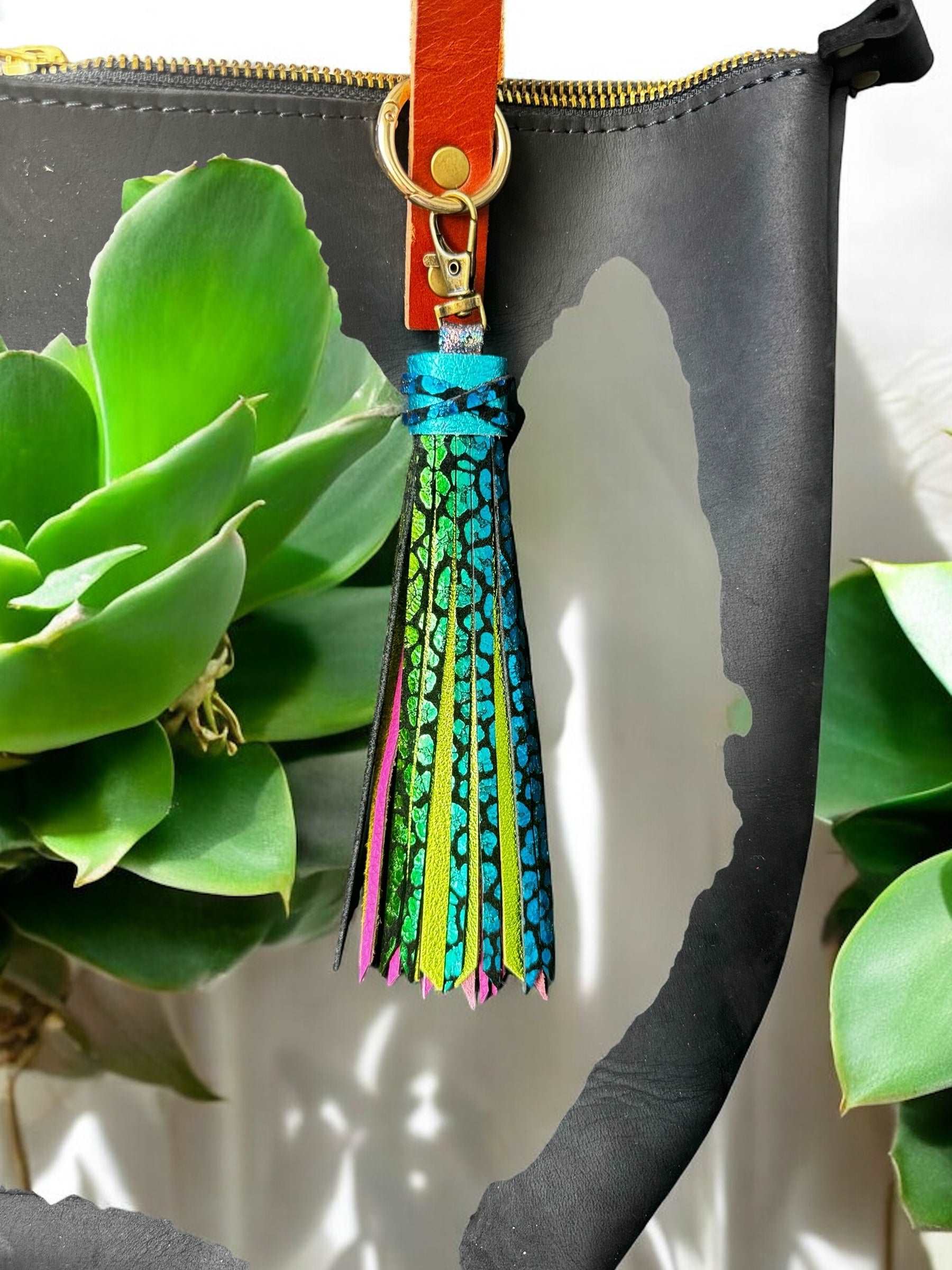 image of a purse with multi colored tassel