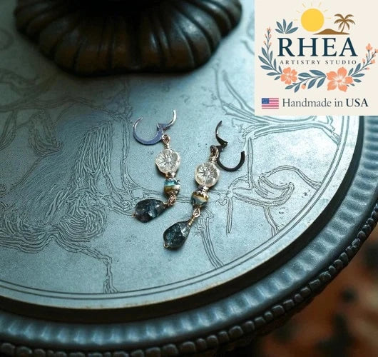 Handcrafted Hibiscus Cathedral Silver Drop earrings featuring Czech beads, artisan-made with a bold floral design.