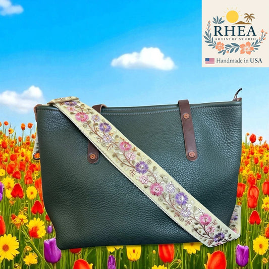 Softwave Circuit Embroidered Strap with vibrant multicolor floral designs, handmade adjustable crossbody strap for artistic and modern styling.