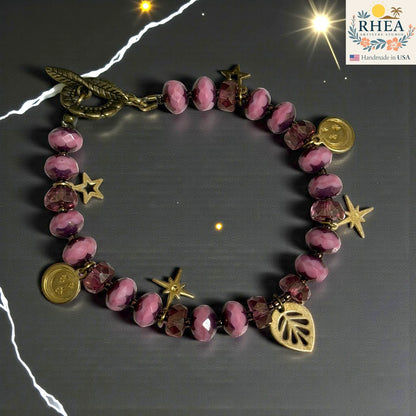 Handmade Czech Glass Celestial Bracelets with Brass Toggle Clasp