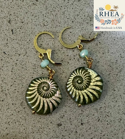 Unique Laser Green Drop – SG earrings featuring Czech beads, handcrafted artisan earrings with a vibrant green glow.