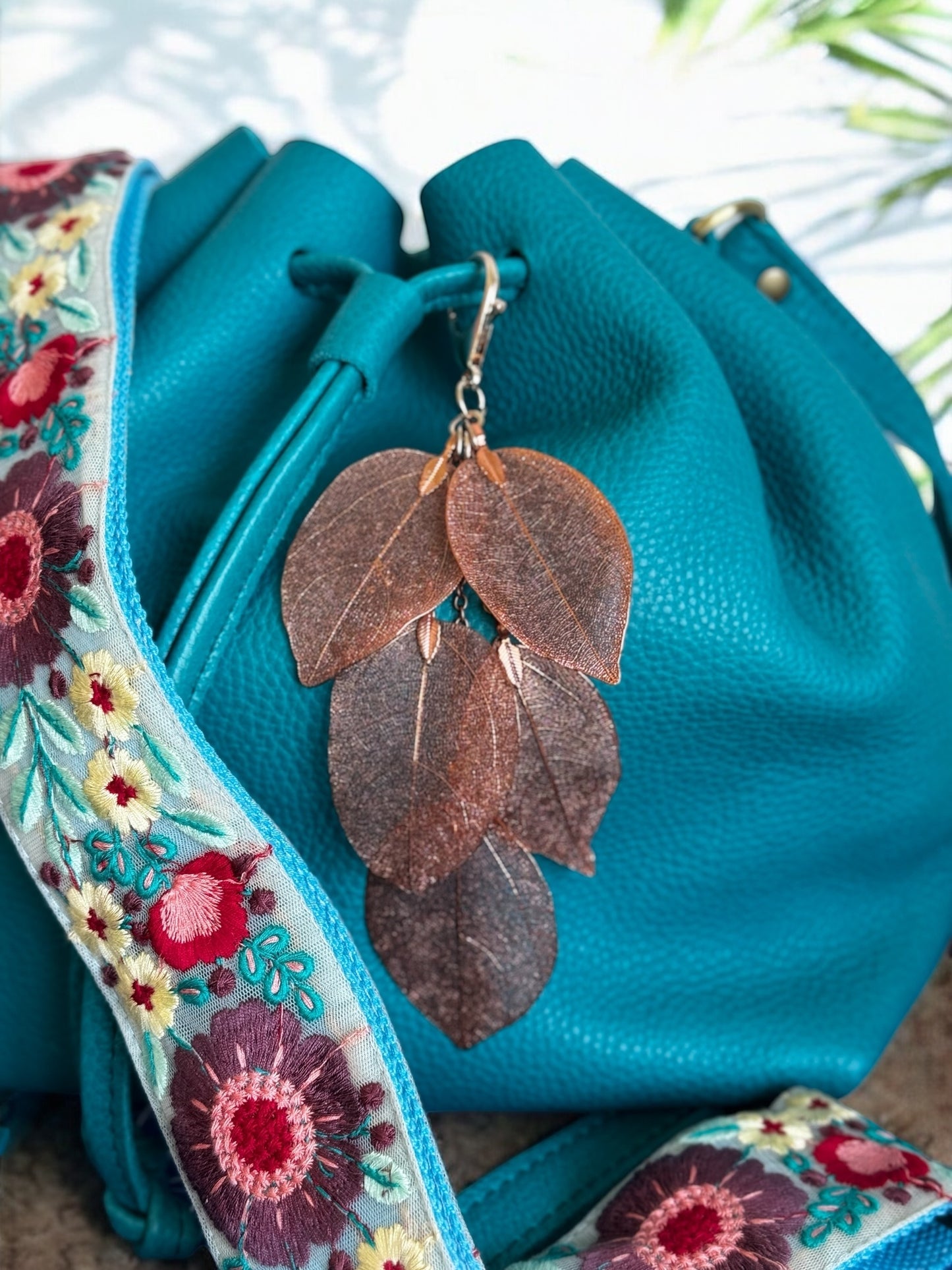 Handmade Metallic Leaf Bag Charms – Real Electroplated Leaves | Rhea Artistry Studio