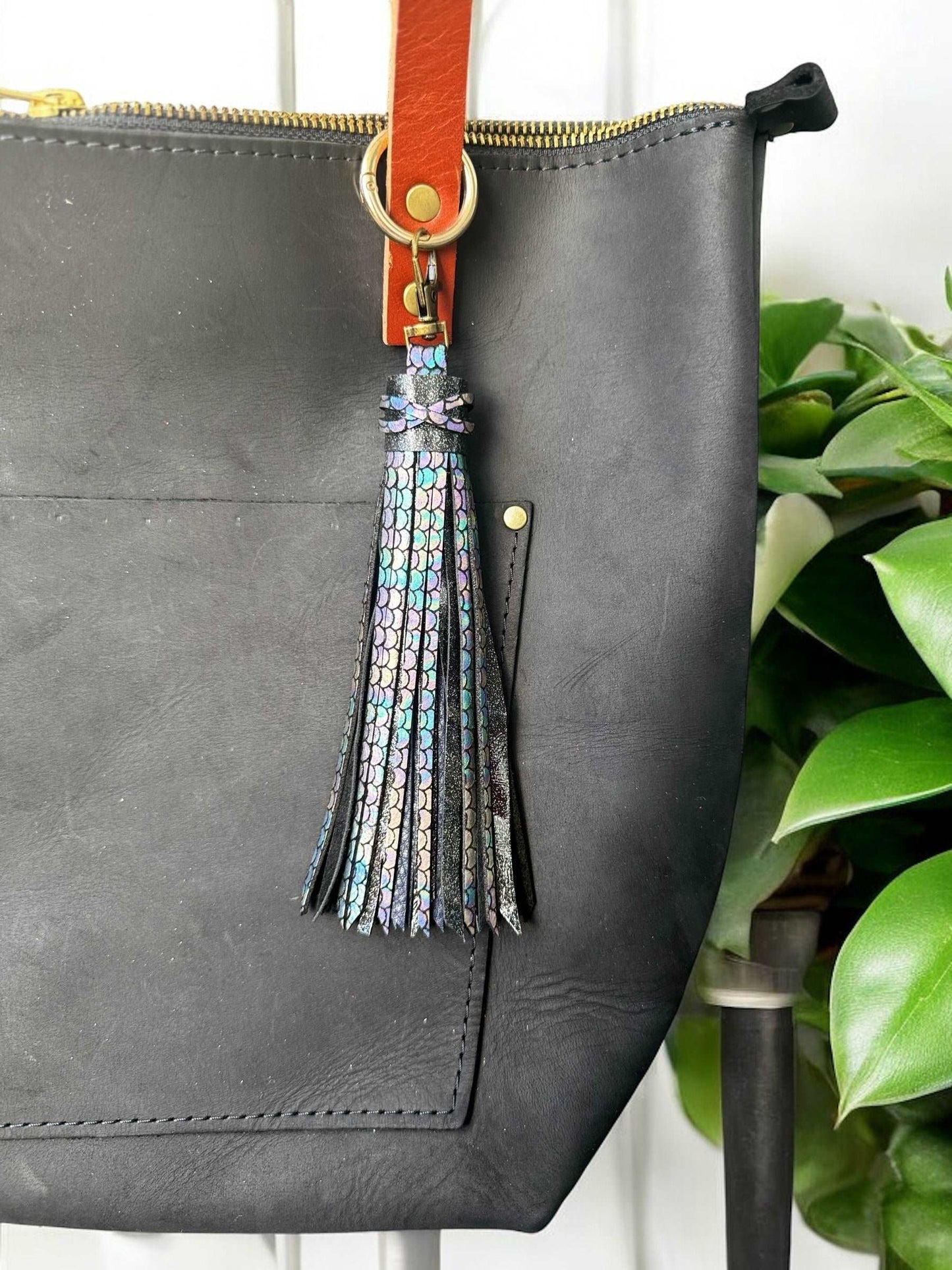 image of a purse with multi colored tassel