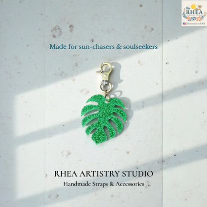 Botanical monstera leaf acrylic charm with clean silhouette
