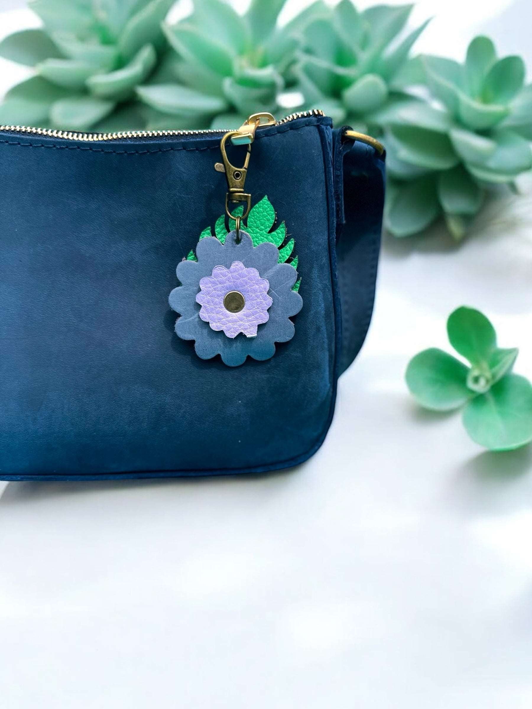 Leather Flower & Monstera Leaf Accessory with Lobster Clasp | Zipper Pull & Purse Charm