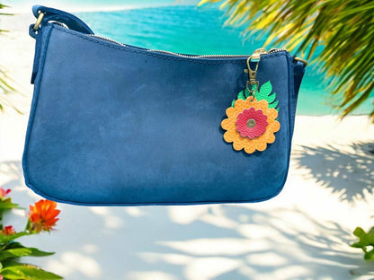 Leather Flower & Monstera Leaf Accessory with Lobster Clasp | Zipper Pull & Purse Charm