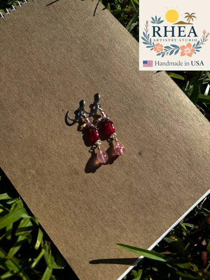 Stylish Pink Tulip Silver earrings, handmade with Czech beads for a refined artisan accessory.