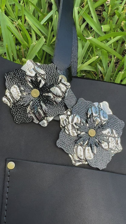 Everbloom Leather Flower Double - Silver and Black