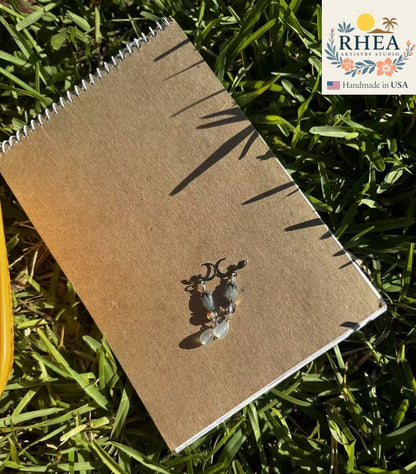Rhea Artistry Studio blue tulip silver earrings with Czech glass and moon charms, 1.5-inch drop, French lever back.