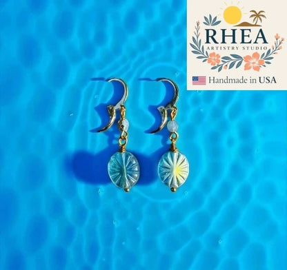 Elegant handmade Starburst Oval Blue earrings with Czech beads, designed as unique artisan jewelry.