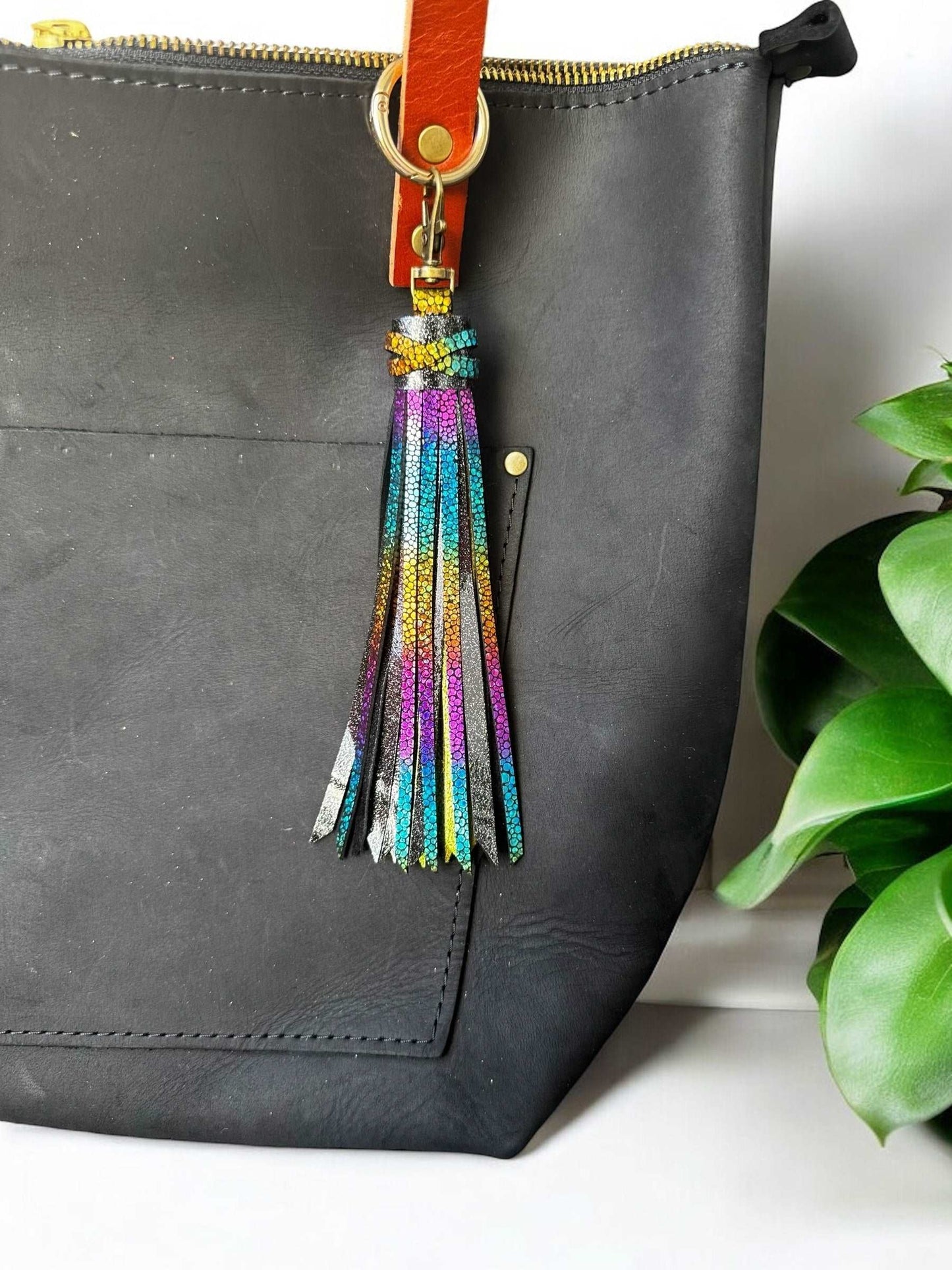 image of a purse with multi colored tassel