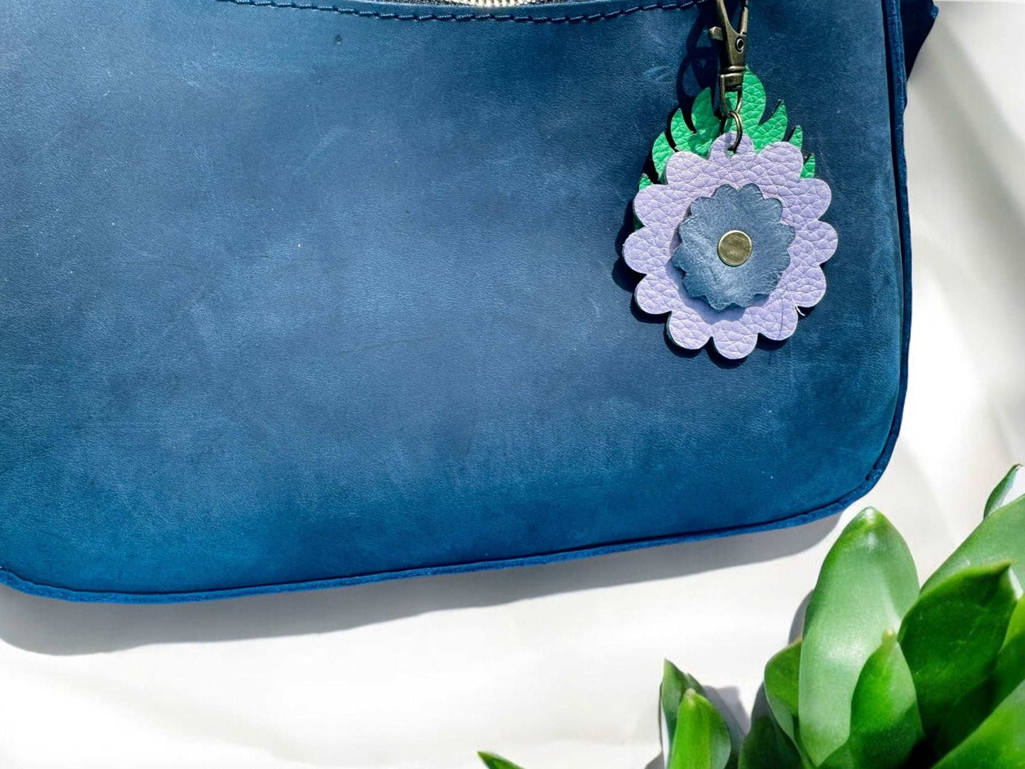 Leather Flower & Monstera Leaf Accessory with Lobster Clasp | Zipper Pull & Purse Charm