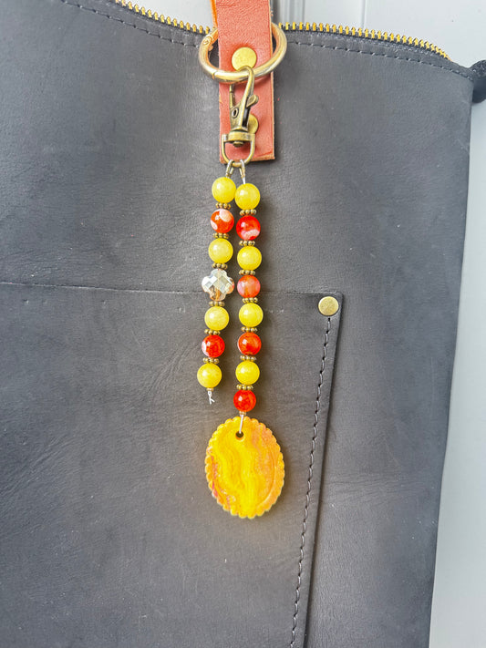 Gemstone Beaded Necklace | Bronze & Glass Daisy Pendant Jewelry